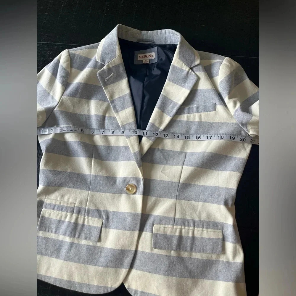 Merona Blazer Jacket Striped Blue White Coastal Size 12 - Picture 4 of 8